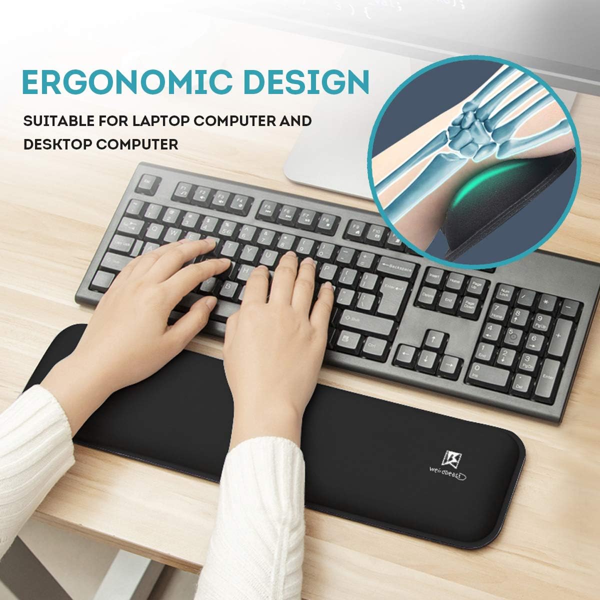Wrist Rests Keyboard Wrist Rest Mouse Pad Wrist Support For Computer Desktop Laptop Notebook Memory Foam Keyboard Pad Ergonomic Hand Rest Wrist Cushion For Home Office Gaming Easy Typing Black Single Computers Accessories