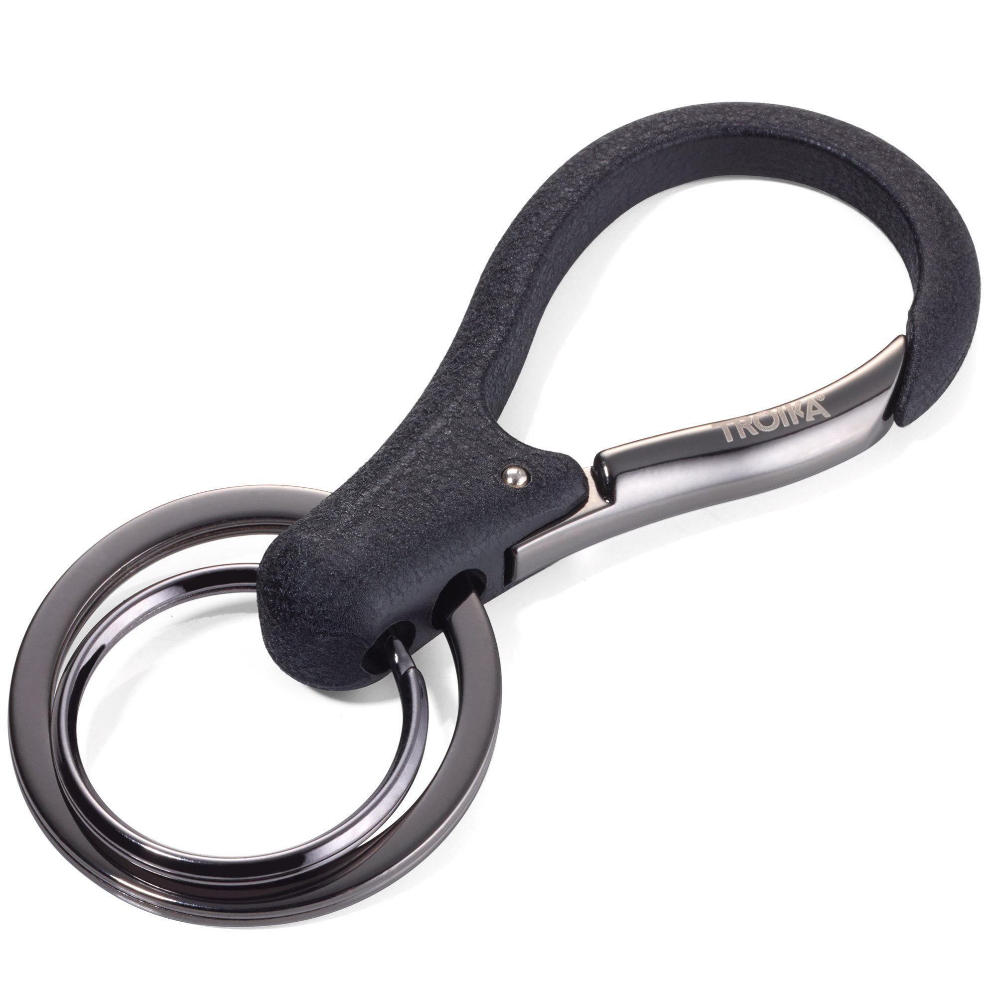 TROIKA KR17-09/GM Key Organiser with 2 Rings Carabiner Lacquered Key Organiser Glossy Black/Gunmetal Grey
