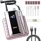 BETE Professional Nail Drill Machine, 0-40000RPM Brushless Durable Electric Nail File for Acrylic Gel Nails, Rechargeable Nail Drill with Charging Base with 6pcs Drill Bits for Salon Home, Pink
