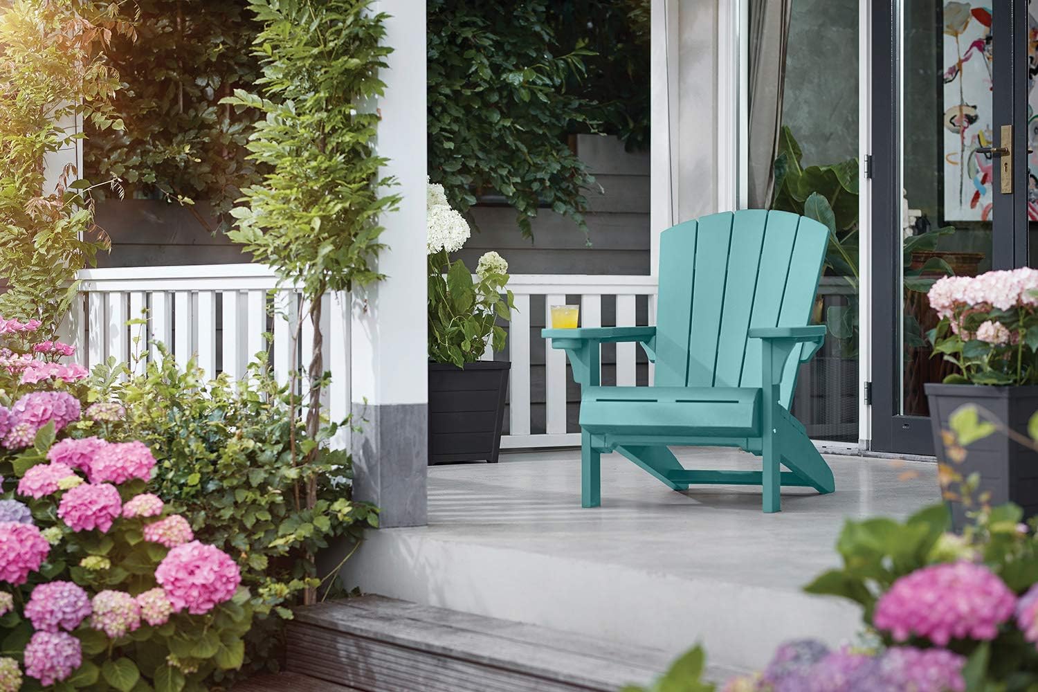 KETER Alpine Adirondack Resin Outdoor Furniture Patio Chairs with Cup Holder-Perfect for Beach, Pool, and Fire Pit Seating, Teal : Garden & Outdoor