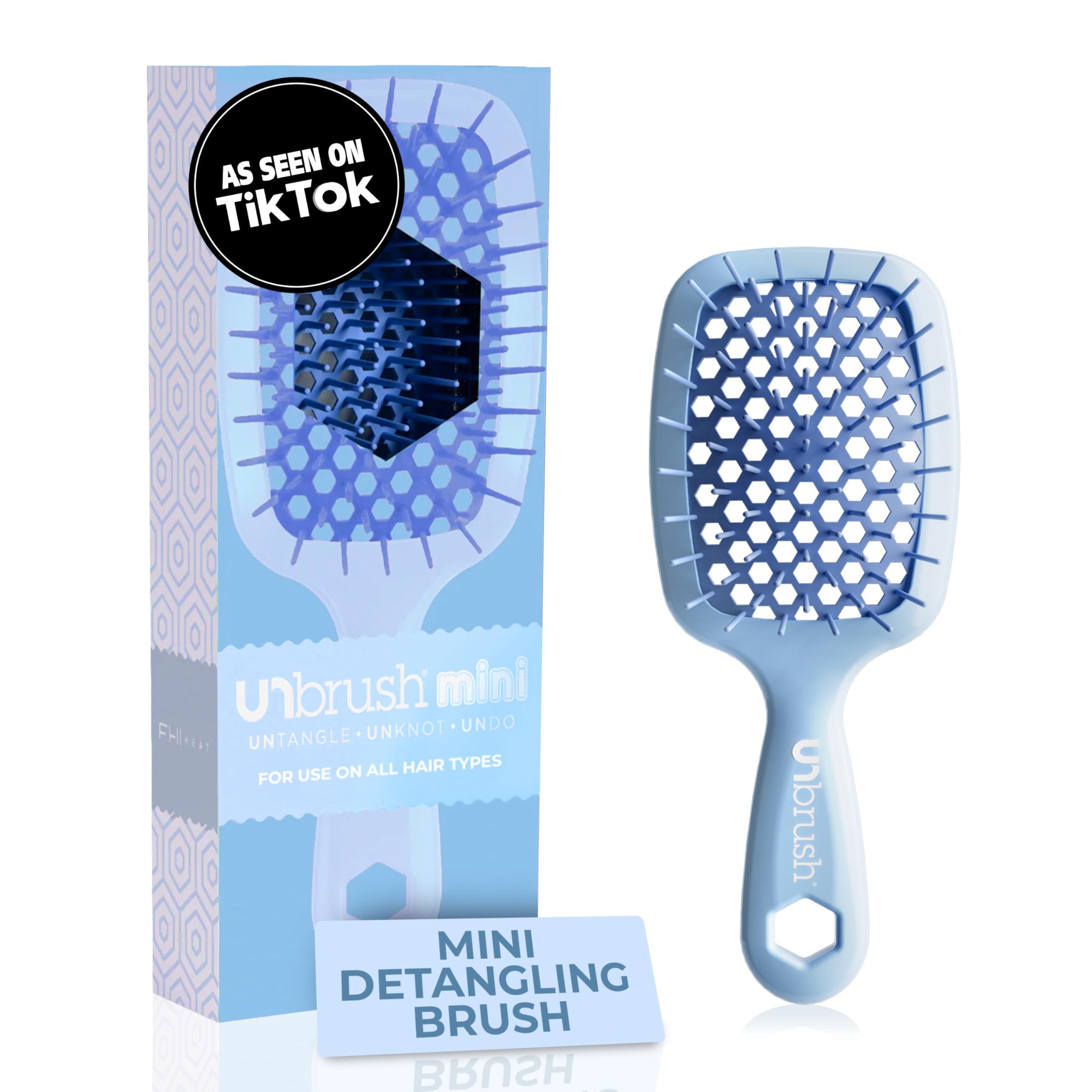 Photo 1 of FHI Heat UNbrush Mini Detangler Brush for Pain-Free Brushing on All Wet or Dry Hair Types — Durable Duoflex Anti-Static Bristles, Lightweight Handle, Vented Mini Hair Brush, Periwinkle Light Blue