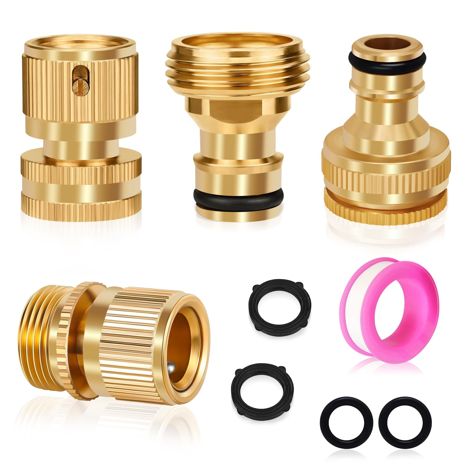 FANOVO Brass Garden Hose Tap Quick Connector Fittings, 3/4 inch Expandable Garden Hose Male and Female Adaptors Connector, Garden Irrigation Accessories Car Wash Pipe Fittings