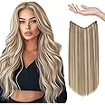 Sunny Wire Hair Extensions Real Human Hair Fish Line Human Hair Extensions Invisible Wire Extensions Ash Blonde Highlight Bleach Blonde #18/613 18 Inch
