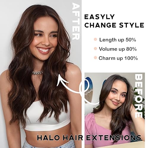 Halo Hair Extensions 20 Inch Invisible Wire Long Wavy Brown with