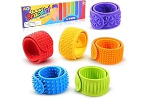 KLT Sensory Fidget Toys for Kids: Textured Silicone Slap Bracelets 6 Pack, Stress Fidgets for Anxiety Autism ADHD, Wearable Sensory Toys for Adults Office Desk, Calm Down Travel Airplane Toys