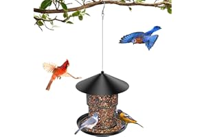 TRIEEZ Bird Feeder for Outdoor Hanging, Mess Free Birdfeeder for Outdoor with Catch Tray, Heavy Duty Metal for Outside Hanging to Attracting Birds