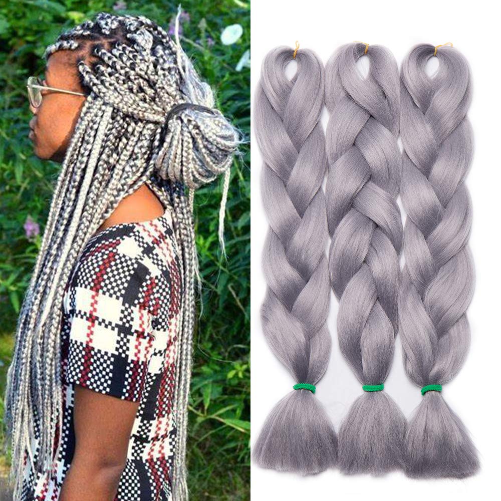 Braiding Hair Wholesale 3 Pcs Ombre Crochet Jumbo Braids 300g Hair Extension Afro Braid Synthetic Hair [Silver Grey] — image 1
