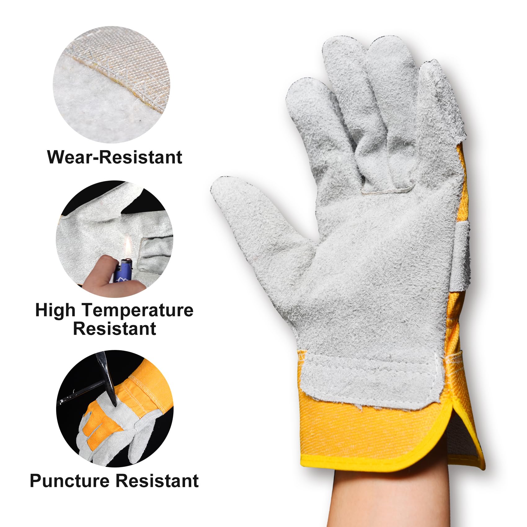 WZQH Leather Work Gloves For Men Or Women. Large Glove For Gardening, Tig/Mig Welding, Construction, Chainsaw, Farm, Ranch, Etc. Cowhide, Cotton Lined, Utility, Firm Grip, Durable. Coffee-grey L