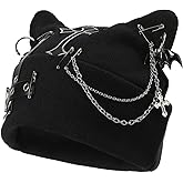 THESSNCE Goth Cat Beanie Goth Hat Accessories Punk Cat Ear Beanie Hat for Women Y2k Grunge Gothic Beanies Knitted Hat Streetwear Black