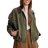 Womens Faux Suede Bomber Jacket Casual Lapel Pilot Cropped Jackets Oversized Motorcycle Zip Up Outerwear Coats