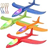 BooTaa 4 Pack LED Foam Airplane,17.5" Large Throwing Foam Plane, 2 Flight Mode Glider, Flying Toy for Kids, Gifts for 3 4 5 6 7 8 9 Years Old Boy, Outdoor Sport Toys Birthday Party Favors