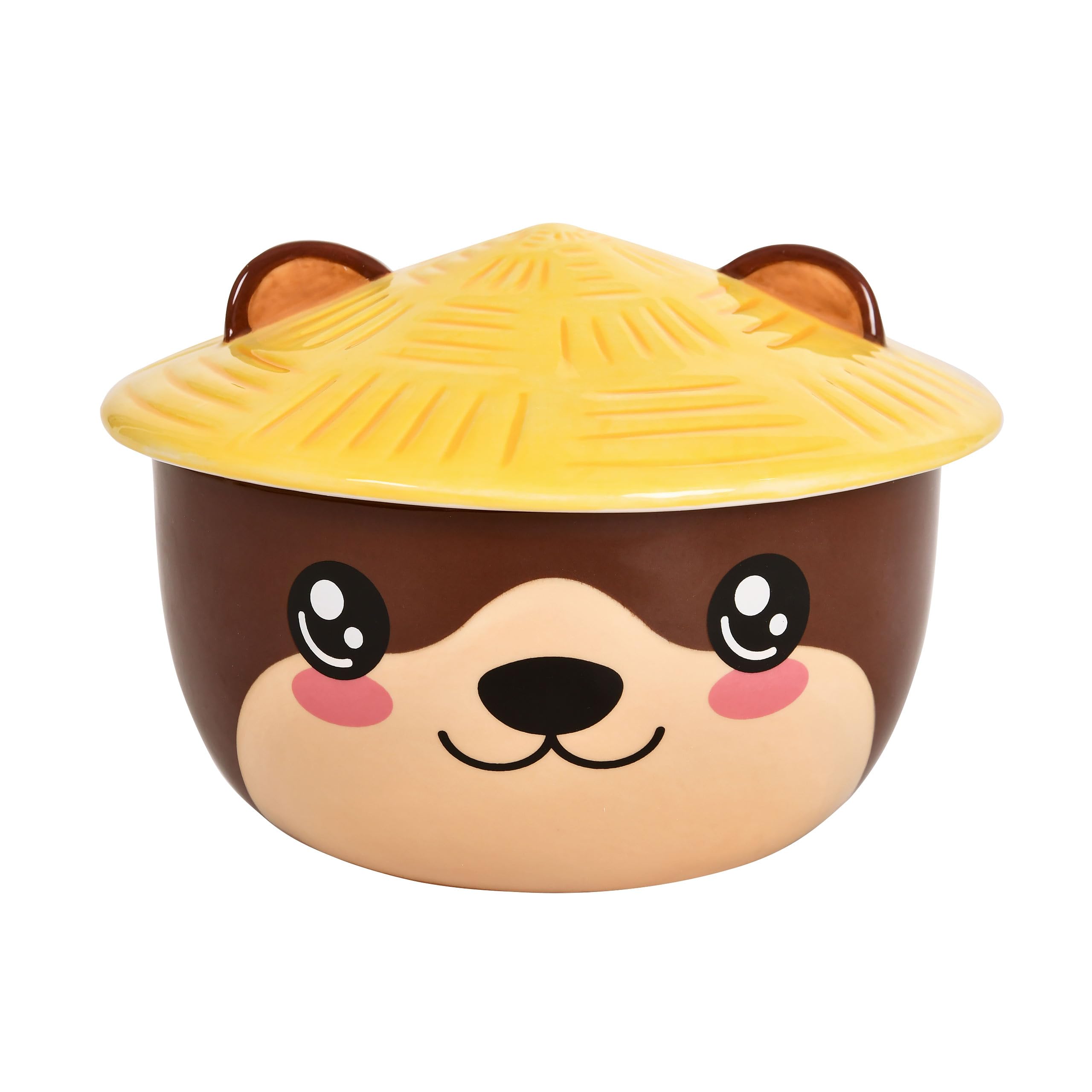 Elbenwald Otter Kawaii Bowl with lid for Anime Fans Ramen Bowl Cereal Bowl with All-Round Print 550 ml Ceramic Brown