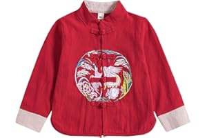 Pukdaswr Boy Tang Suit Retro Long Sleeve Shirt Chinese New Year outfit Chinese Traditional Clothes for Kids Jackets Coat