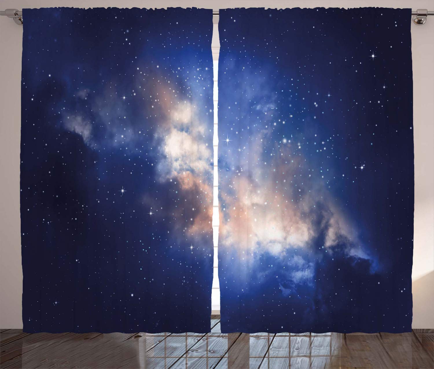 ABAKUHAUS Galaxy Curtains, Nebula in Cloudy Sky View of Far Stars in Night Sky Milky Way Universe Print, Living Room Bedroom Window Drapes 2 Panel Set, 69 W X 110 L, Night Blue — image 1
