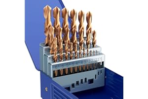 MACXCOIP Metric 25Pcs M35 Cobalt Drill Bit Set, 1.0mm-13.0mm HSS Cobalt Jobber Drill Bits for Hardened Metals, Stainless Steel, Cast Iron and Wooden Plastics, with Metal Index Storage Box