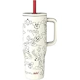 Zak Designs Disney Sutton Travel Tumbler for On the Go, 30oz Stainless Steel with Vacuum Insulation, Silicone Straw, and Carry Handle for Cold Drinks (Mickey Mouse Sketch)