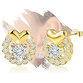 Sterling Silver Heart Stud Earrings - Sparkling Cubic Zirconia Hypoallergenic CZ Love Heart Earring Elegant Gifts for Mom Wife Sister Daughter