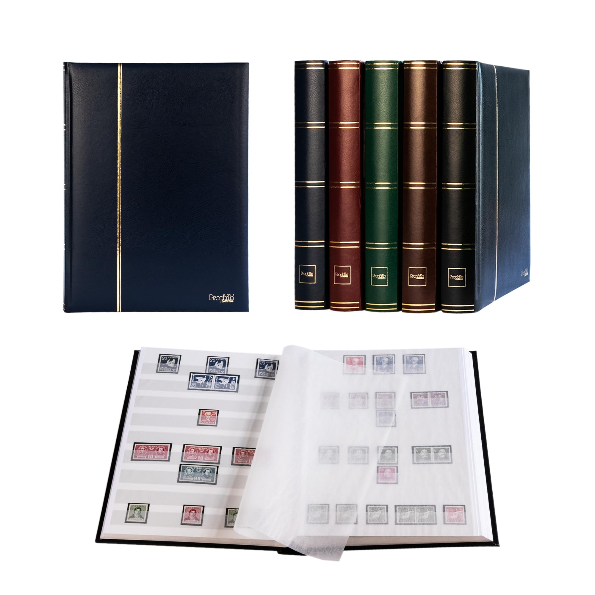 Prophila stockbook stamp album (new) 60 white sides, padded blue cover