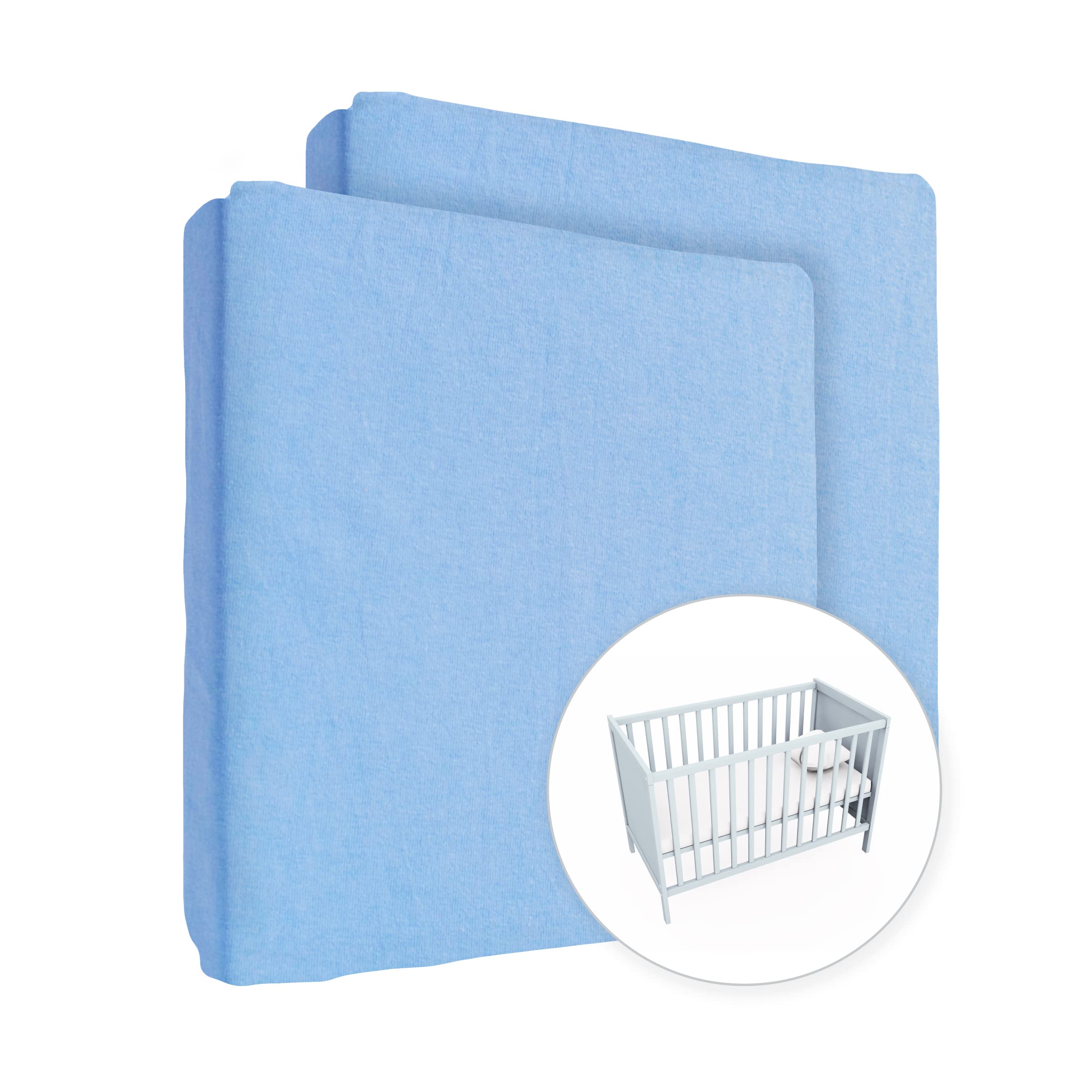 2X Jersey 100% Cotton Fitted Sheet for 140 x 70 cm Toddler Baby Cot Bed Mattress (Blue)