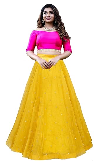 Yellow net lehenga choli with dupatta Clearance