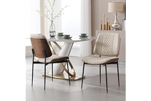 BV BONNE VIE BV Dining Chairs Set of 2, PU Leather Armless Kitchen Chair in Modern Walnut Style, Mid Century Bentwood Side Chair with Metal Legs, Retro Accent Guest Chair for Kitchen Dining Room(Beige)