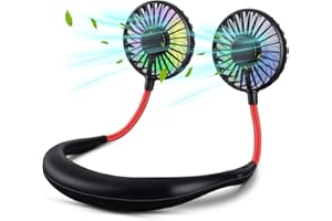 XINBAOHONG Neck Fan, Portable USB Rechargeable LED Fan Headphone Design Hand Free Personal Fan Wearable Cooler Fan with Dual Wind Head for Traveling Outdoor Office (black+red)