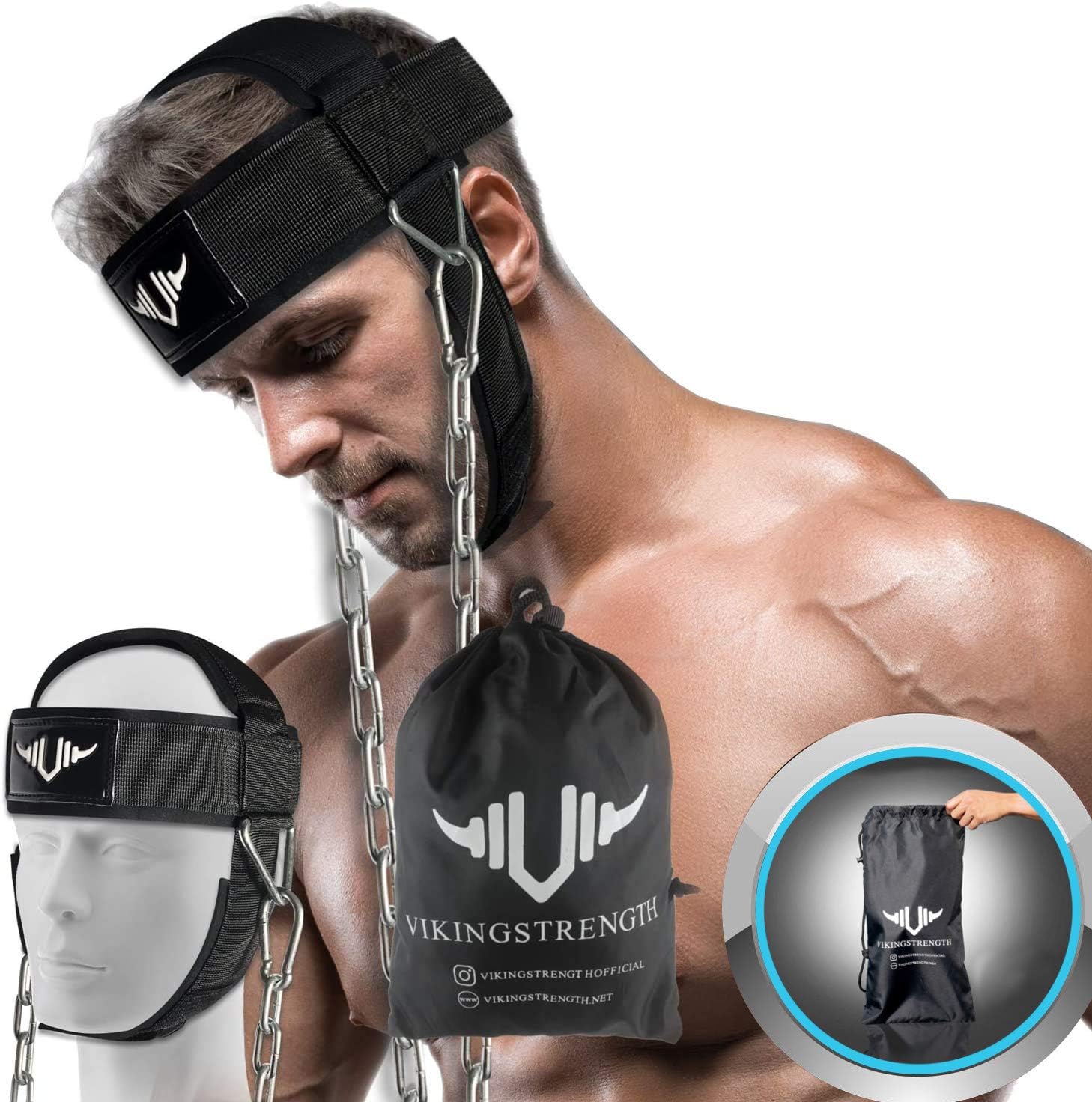 Vikingstrength Neck Harness Strength Trainer- Premium Quality for Neck Curls and Training. Head Exerciser for Sports and Fitness : Sports & Outdoors