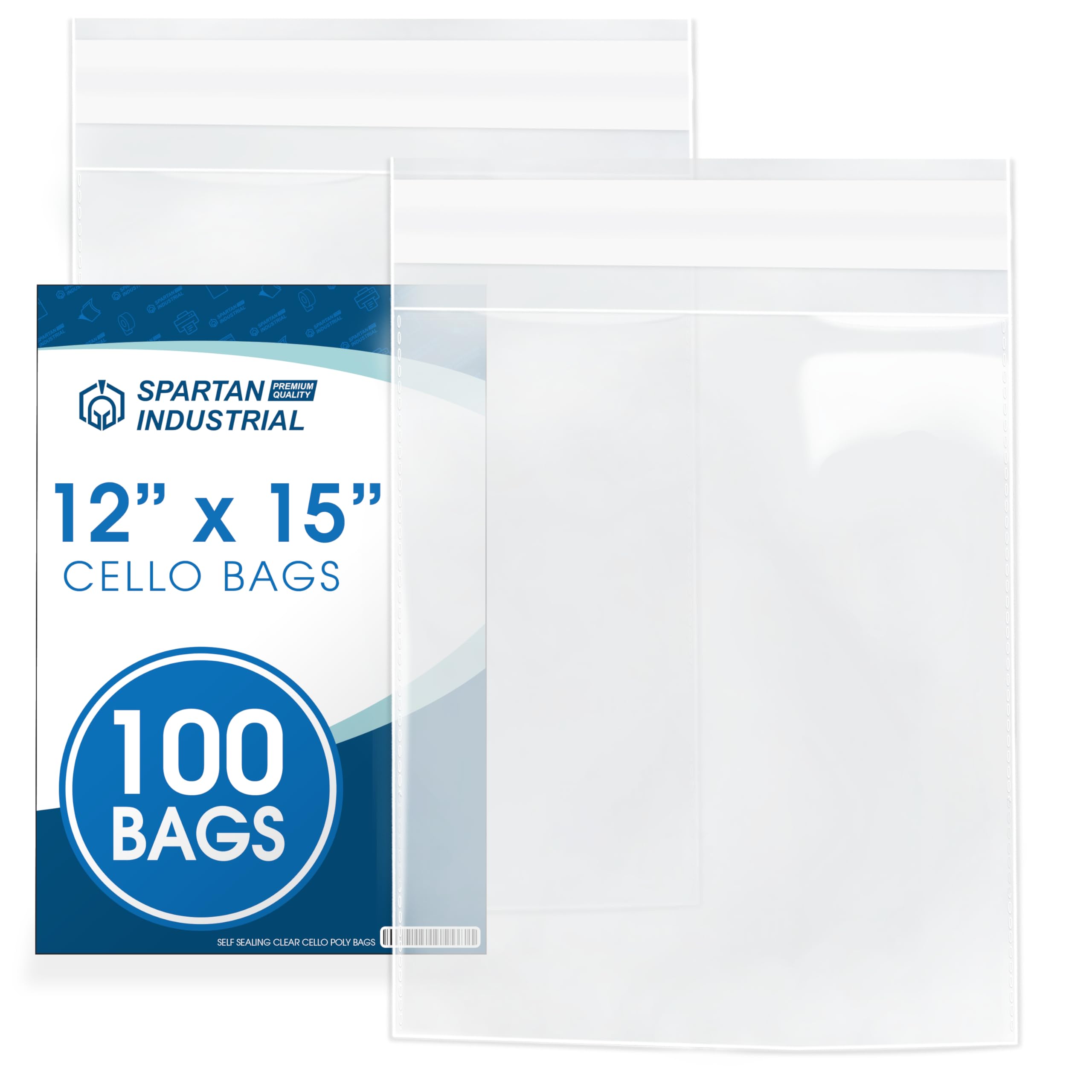 Photo 1 of Spartan Industrial - 12" X 15" (100 Count) Crystal Clear Resealable Cello Poly Bags for Packaging, Clothing & T Shirts - Self Seal & Reinforced