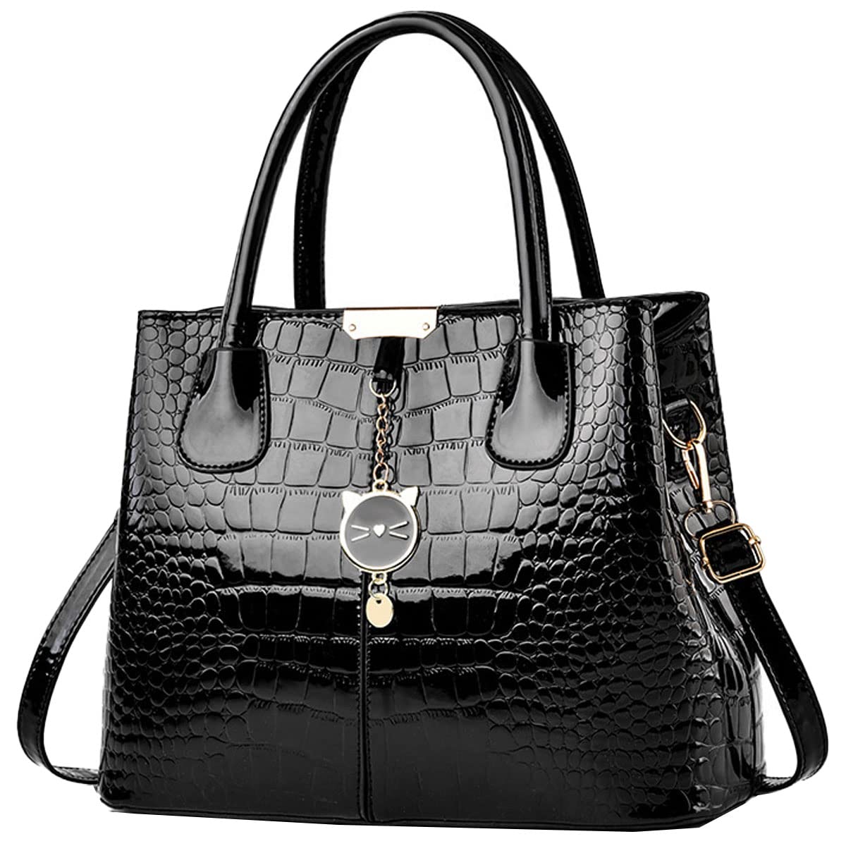 NIYUTA Women's Handbags Fashion Casual Patent Leather Shoulder Top-Handle Bags Black