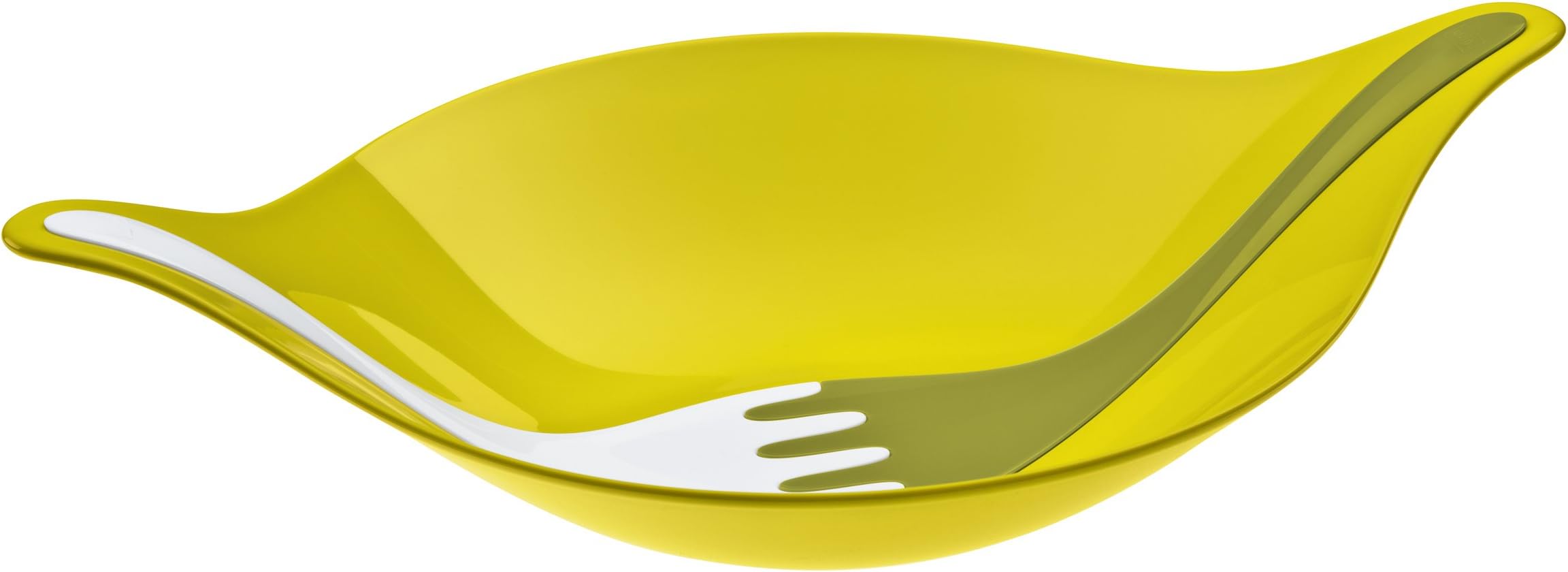 koziol LEAF L+ large plus Salad Bowl with servers 4.5 l / 1.2 gal, mustard green with Cotton White/olive green