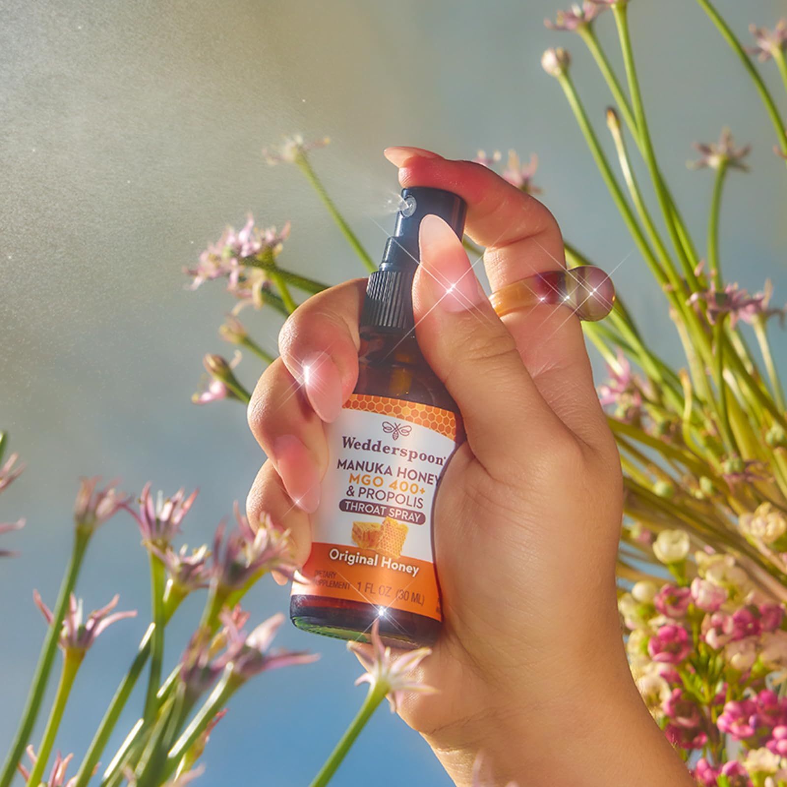 Wedderspoon Propolis and Manuka Honey Throat Spray, Original Honey, 1 Fl Oz (Pack of 1), Sore Throat Relief, Natural Immune Support