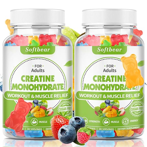 SOFTBEAR CREATINE MONOHYDRATE GUMMIES FOR MEN WOMEN, VEGAN CREATINE SUPPLEMENT 5000MG CREATINE HCL PRE WORKOUT GUMMIES FOR MUSCLE BUILDER STRENGTH MIXED FLAVOR 120 COUNT