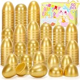 SevenQ Plastic Easter Eggs Empty 2.3&rdquo; 50Pcs, Fillable Golden Egg for Easter Basket Stuffers Gifts for Kids Party Favors Pinata Goodie Bags Treasure Box Toys Fillers Easter Egg Hunt Games Decorations