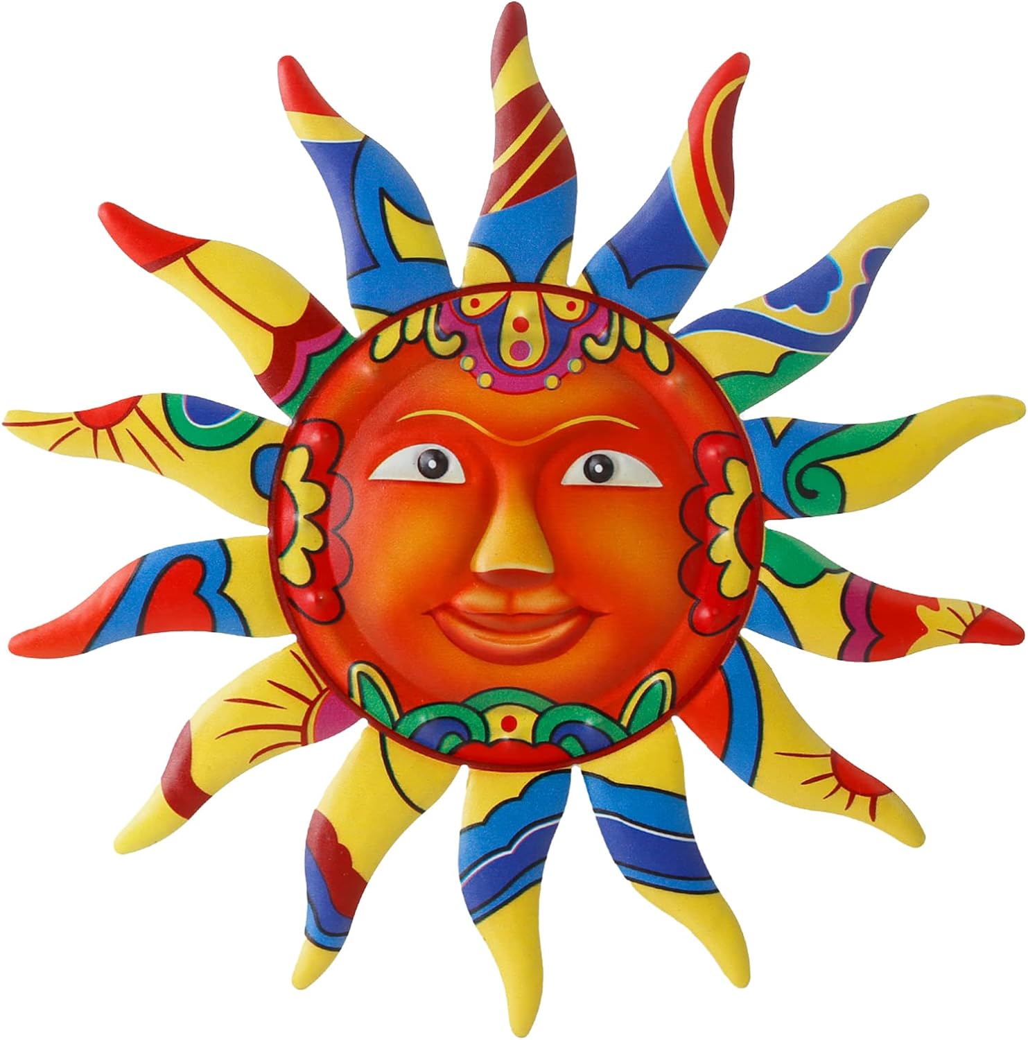 Plaques & Wall Art - VEWOGARDEN 12.7 Inches Metal Sun Wall Art Decor Hanging for Indoor Outdoor Home Garden Colorful Sun Face Sculptures & Statues Yellow