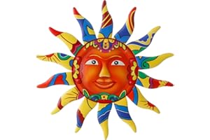 VEWOGARDEN 13" Metal Sun Wall Art Decor Hanging for Indoor Outdoor Home Garden Christmas Gifts Colorful Sun Face Sculptures & Statues Yellow