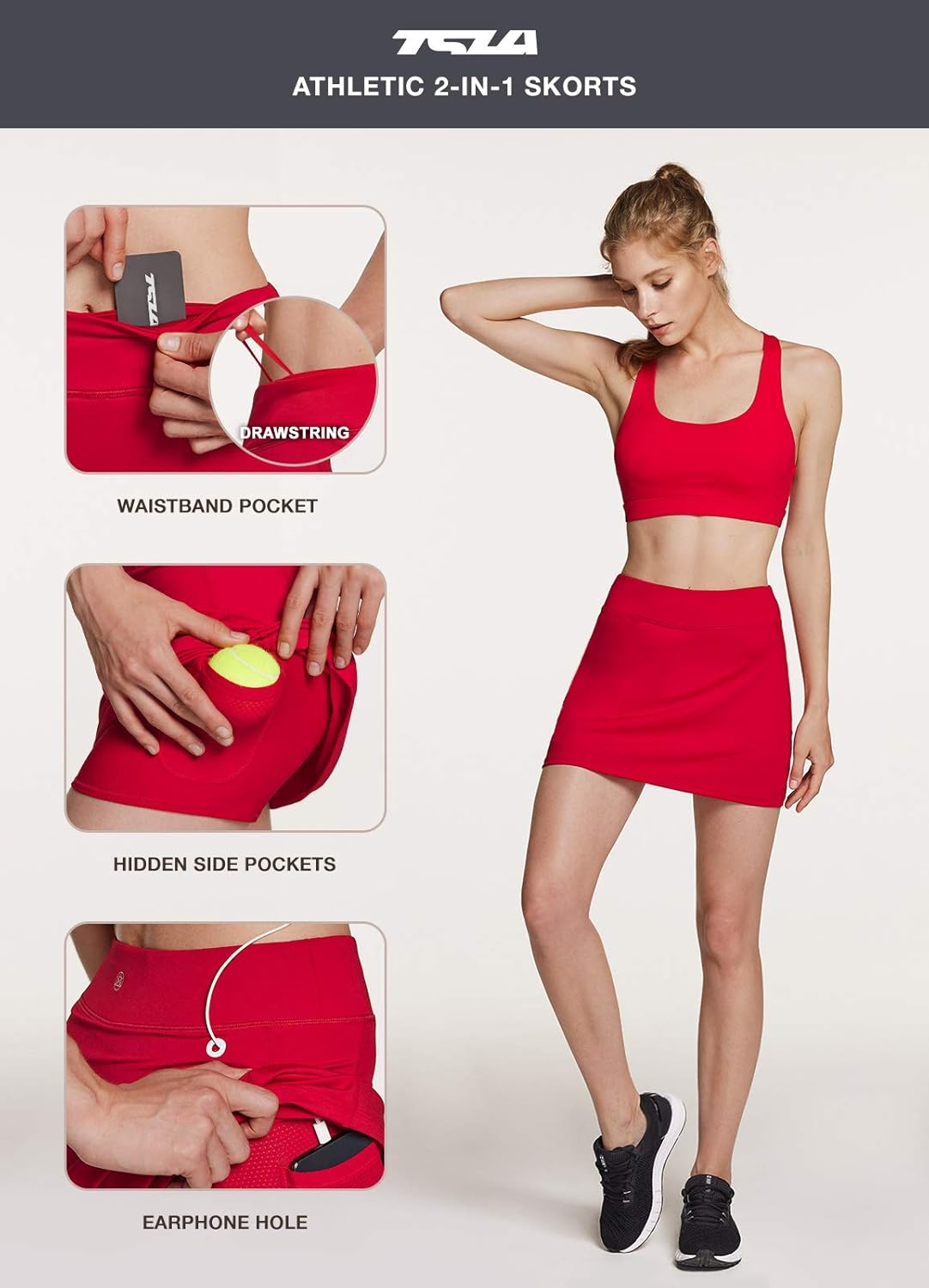 TSLA Women's Athletic Skorts Lightweight Active Tennis Skirts, Workout Running Golf Skirt with Pockets Built-in Shorts: Clothing