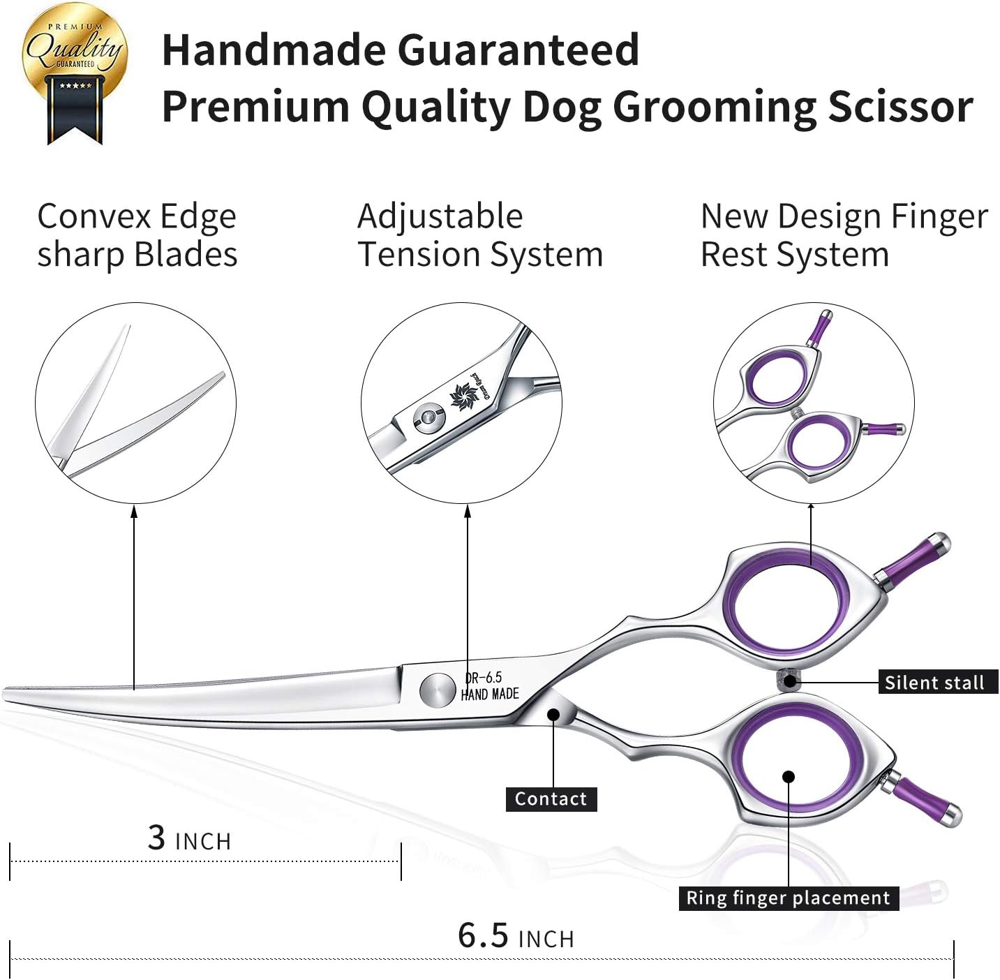 Dream Reach Professional 6.5 Inch Dogs Grooming Curved Scissors, Pet