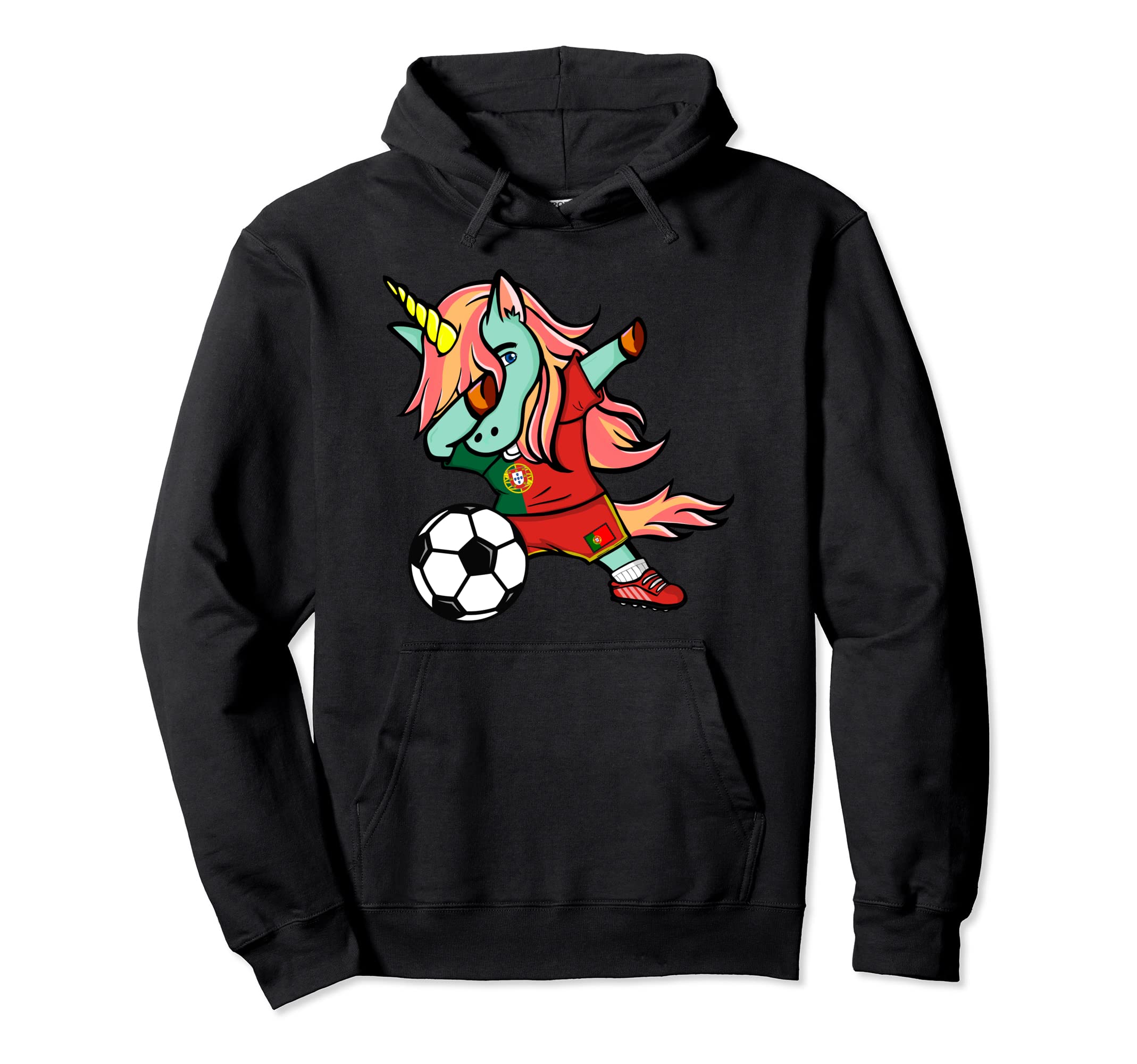 Dabbing Unicorn Portugal Football Fan Portuguese Flag Soccer Pullover Hoodie