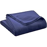 Full/Queen Size 100% Cotton Blanket | Super Soft Breathable Lightweight Throw Blanket | All-Season Knit Blanket | Versatile Hotel Luxury | Easy Care Queen Size | Navy