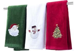 BYAWAY Christmas Hand Towels - Decorative Set, 25" x 16", Holiday Decor, 100% Cotton Towel Gift Set (Green, White, Red)