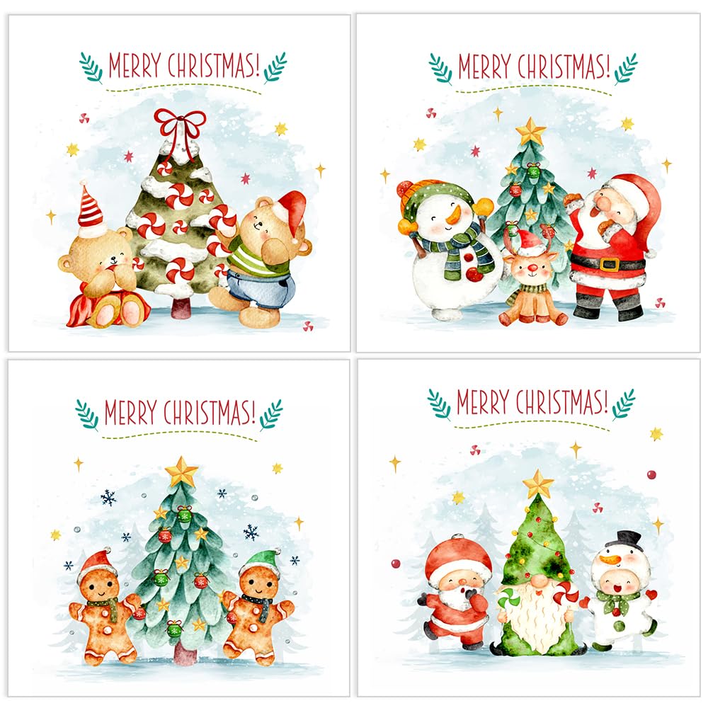 Papa Prints School Childrens Xmas Cards Class Christmas Cards Pack of 24 Christmas Cards with Envelopes (100 x 100 mm) Christmas Cards Multipack (Merry Xmas)