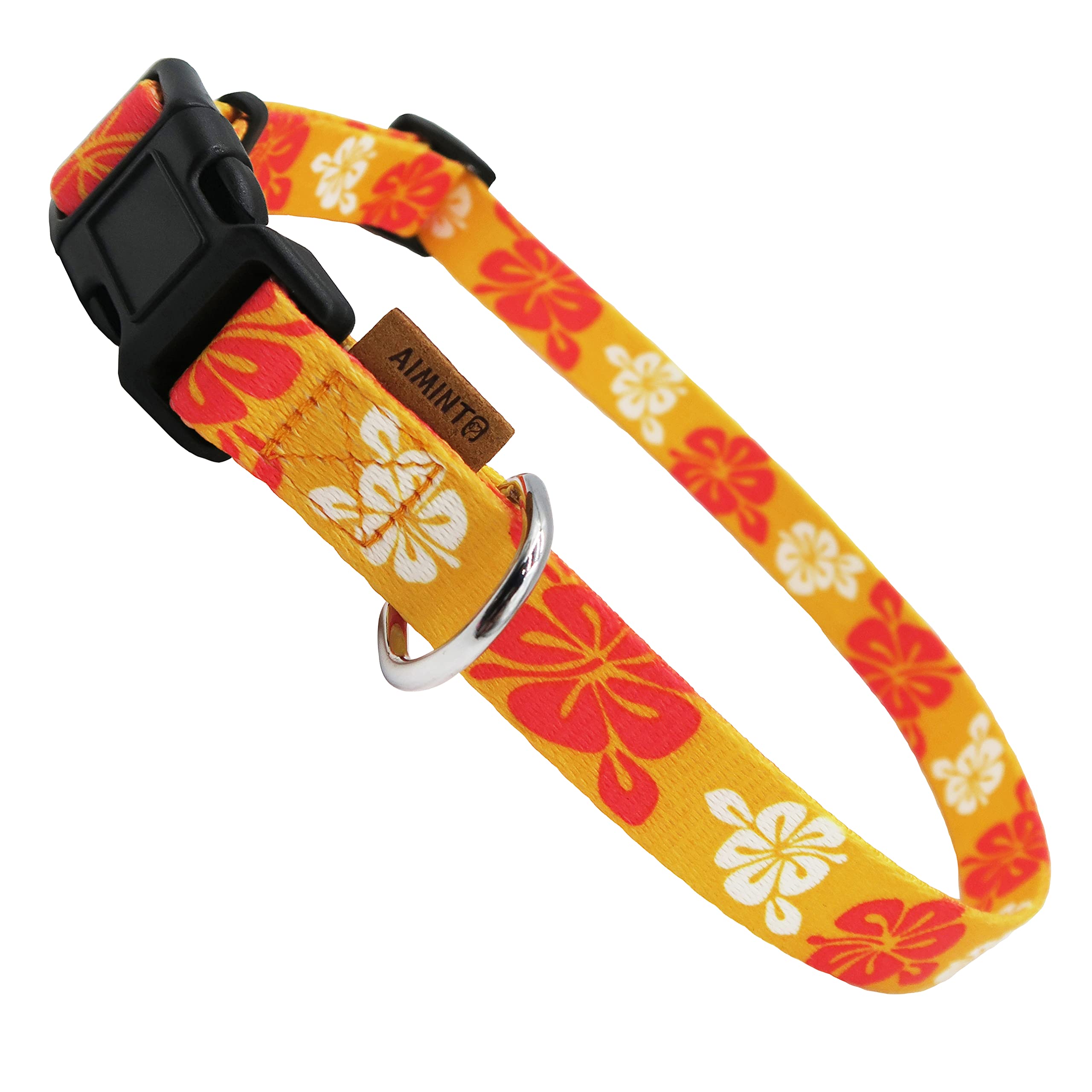 Photo 1 of Aiminto Dog Collar, Cute Floral Pattern, Soft and Adjustable Collar with Quick Release Buckle (M (Neck 14-24", Width 3/4"), Hawaiian Orange)