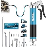 8000 PSI Grease Gun Kit, Manual Pistol Grip Grease Gun with 14oz Capacity | Quick Release Coupler, Flexible Hose, 90&deg; Adapter, Needle Tips and Extension Pipes for Automotive and Machinery Lubrication