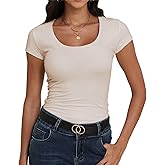 Roselux Women's Scoop Neck Short Sleeve Fitted Shirts Summer Casual Stretchy Basic T-Shirt Tops