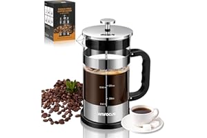 AMFOCUS French Press Coffee Maker - 21OZ Classic Glass Coffee Press, Heat-resistant Borosilicate Glass Coffee Pot with 4-Level Disassemble Filters, Portable Cold Brew Coffee Maker for Travel Home Gift(Sliver)