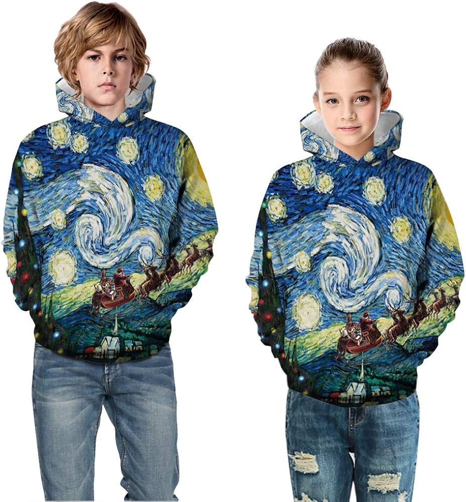 Ainuno Kids Boys Girls Hoodie Pullover 4-15Y Galaxy Wolf Sweatshirts 3D Cool Top: Clothing