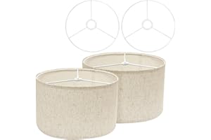 FFKJDM Drum Lamp Shades (Spider Fitter & E27/E26/E14 Fitter) for Table Lamps 13" Top x 13" Bottom x 9.8" High Linen Lampshade Set of 2 Lamp Shade for Floor Lamps Bedside Lamps, Linen, Assembly Required