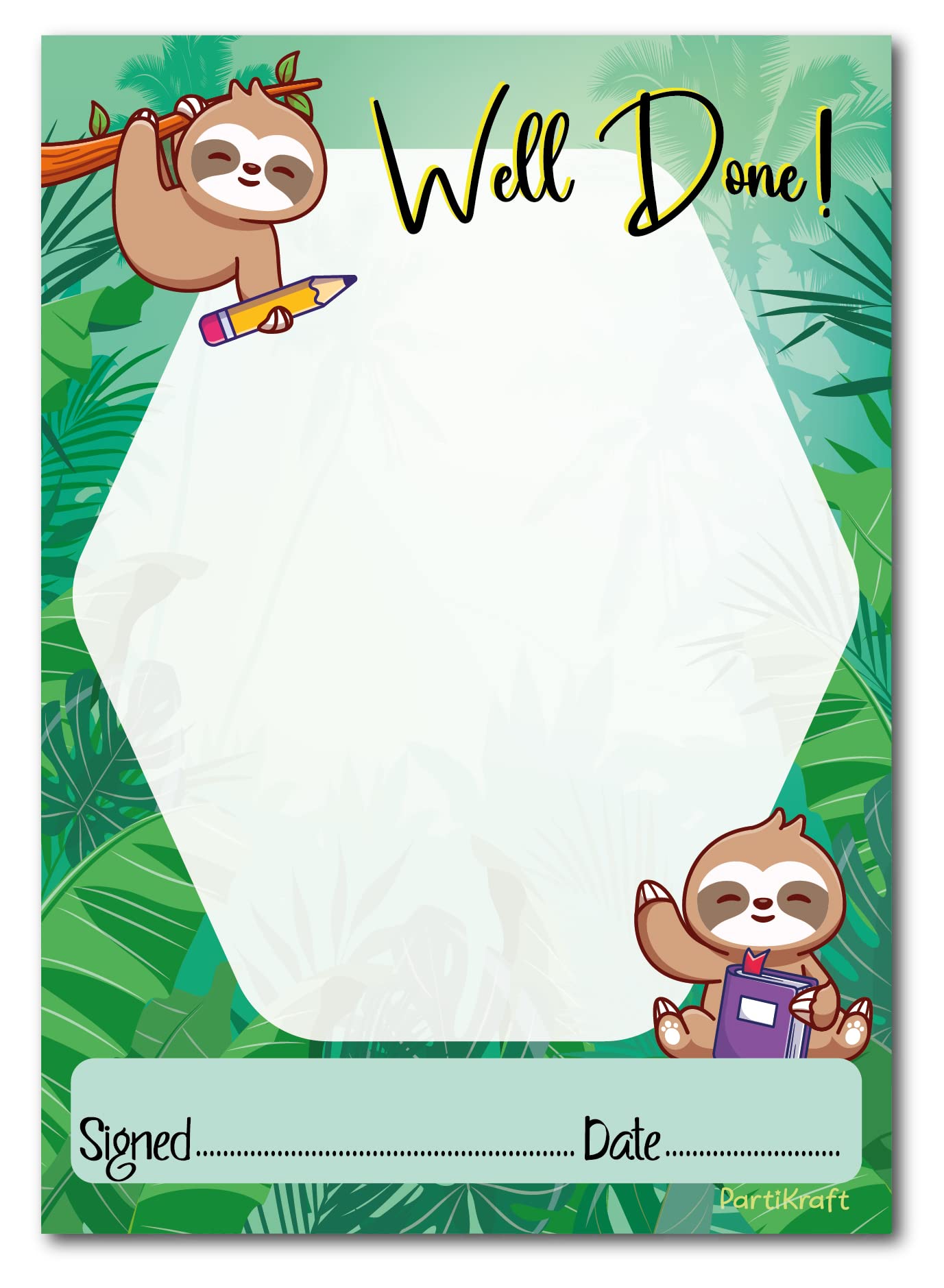 Sloth Well Done Note Home - Teachers Reward Certificate Notepad - A6 Size x 50 Sheets (5 x Notepads)