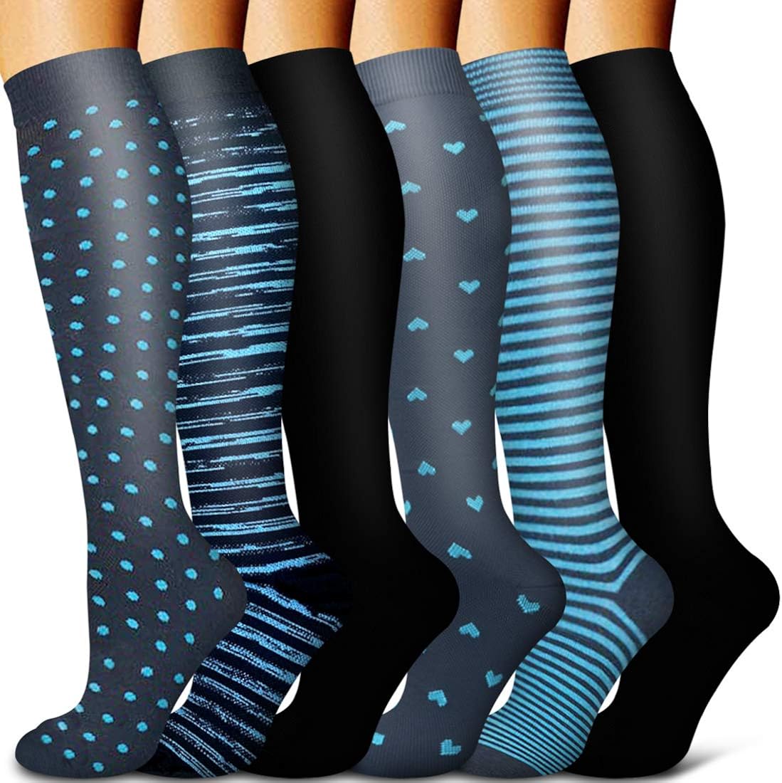 Copper Compression Socks Women & Men Circulation(6 pairs) - Best for Running, Nursing, Hiking, Recovery & Flight Socks : Clothing