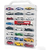 Double-Sided 1:64 Model Car Storage Case, 48-Slot Clear Organizer | Transparent Display and Storage Box With Handle, Snap Latches and 48 Slots for Most 1:64 Die-Cast Model Cars, Case Only